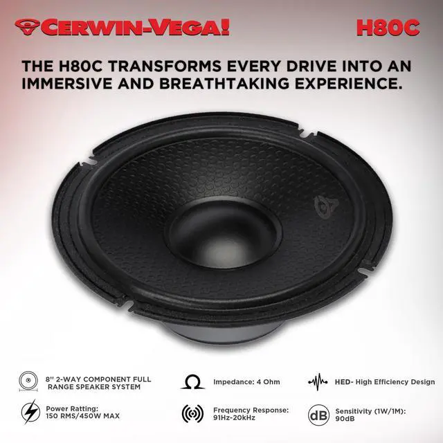 Alt view image 2 of 6 - H80C HED 8" 2-Way 450W Component Full Range Speaker Set(Pair)