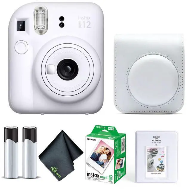 Main image of Instax Mini 12 Instant Camera Clay White Bundle with Fuji Instax Mini Film Value Pack (20 Sheets) + Protective Carrying Case + Photo Album + Microfiber Cleaning Cloth