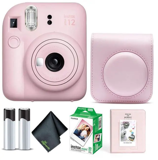 Main image of Instax Mini 12 Instant Camera Blossom Pink Bundle with Fuji Instax Mini Film Value Pack (20 Sheets) + Protective Carrying Case + Photo Album + Microfiber Cleaning Cloth