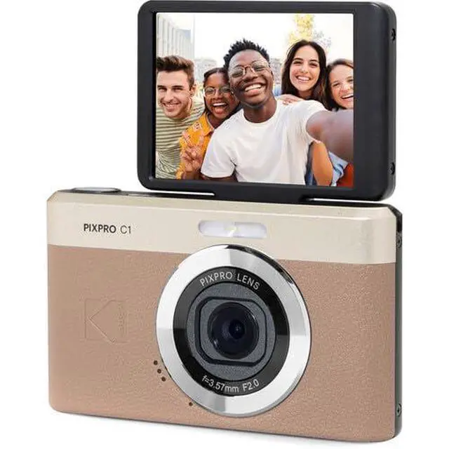 Alt view image 2 of 4 - Kodak PIXPRO C1 Digital Camera, 13MP Compact Point & Shoot, 2.8 180° Flip LCD Screen, 26mm Wide Angle Lens, 4X Digital Zoom, 1080P Full HD Video, Tan + Camera Case & 32GB Micro SD Card