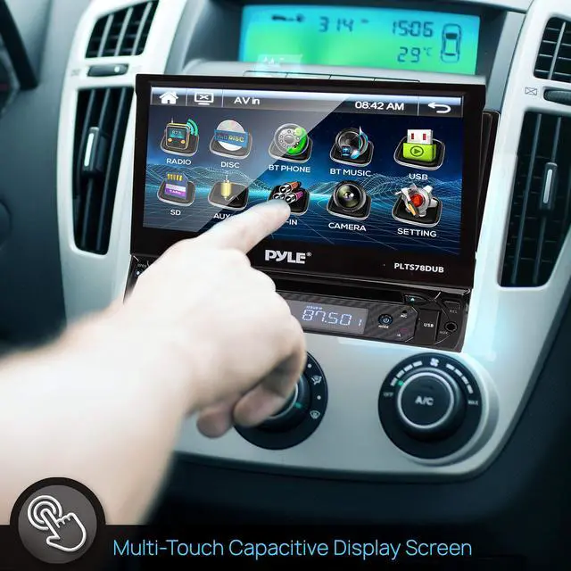 Alt view image 2 of 4 - Single DIN Head Unit Receiver - In-Dash Car Stereo CD/DVD Player with 7" Multi-Color Touchscreen Display, Audio Video System with Bluetooth for Wireless Music Streaming & Hands-free Calling