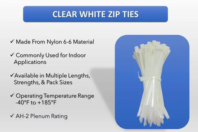 Alt view image 3 of 4 - Cable Zip Ties Natural White 1,000 Pcs 36 Inch, 50 Lbs Tensile Strength, Bulk Pack, Self-locking Natural Nylon Clear Plastic Wire Ties wraps for Indoor or Outdoor Use