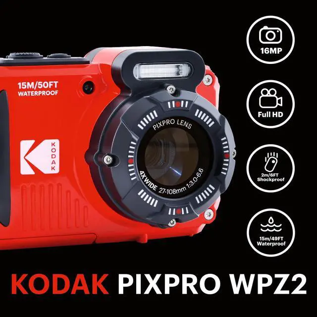 Alt view image 2 of 4 - PIXPRO WPZ2 Waterproof Digital Camera, 16MP with 4x Optical Zoom, Shockproof, Dustproof, 1080p Video, Wi-Fi, Red