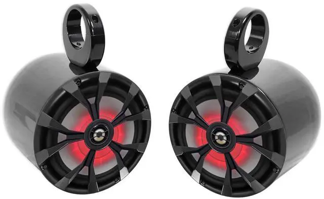 Main image of RKL80MB Bundle: Pair RKL80MB 8" 900W Marine Wakeboard LED Tower Speakers-Black, Pair MAC80B 7.7" Black Aluminum Wakeboard Speaker Pods, 2-Items