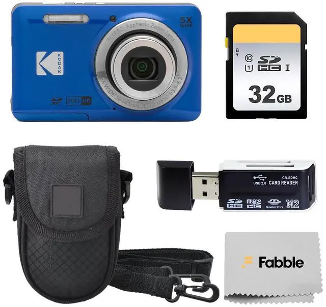 Main image of PIXPRO FZ55 16MP Digital Point & Shoot Camera, 5X Optical Zoom, 28mm Wide Angle, 1080P Full HD Video, Bundle with 32GB SD Card, Protective Case, and Hi-Speed Card Reader (Blue)