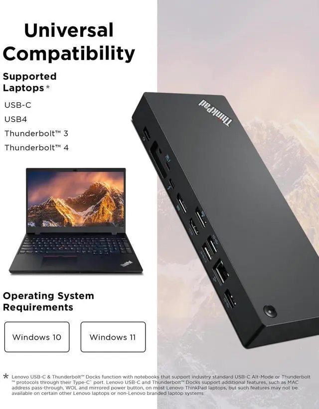 Alt view image 4 of 4 - ThinkPad Universal Thunderbolt 4 Dock, 4 Displays, Dynamic Power Charging up to 100W, Black