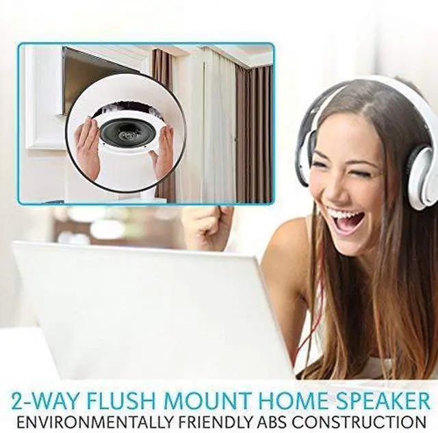 Alt view image 2 of 4 - Pair 8" Bluetooth Flush Mount In-wall In-ceiling 2-Way Universal Home Speaker System Spring Loaded Quick Connections Polyprone Cone Polymer Tweeter Stereo Sound 250 Watts (PDICBT852RD)