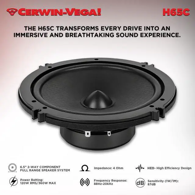 Alt view image 2 of 6 - H65C 6.5" 2-Way 360 Watts 4 Ohm Component Car Speaker Set(Pair)