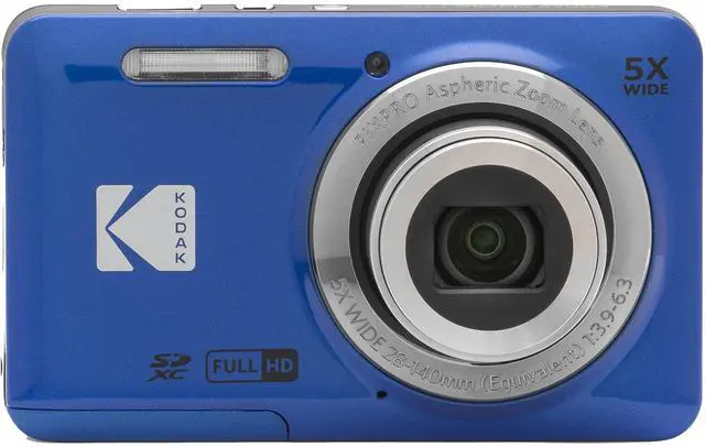 Alt view image 2 of 4 - Kodak PIXPRO FZ55 Blue 16MP Digital Camera 5X Optical Zoom 28mm Wide Angle 1080P Full HD Video 2.7" LCD Camera + 64GB Card and Reader + Memory Wallet
