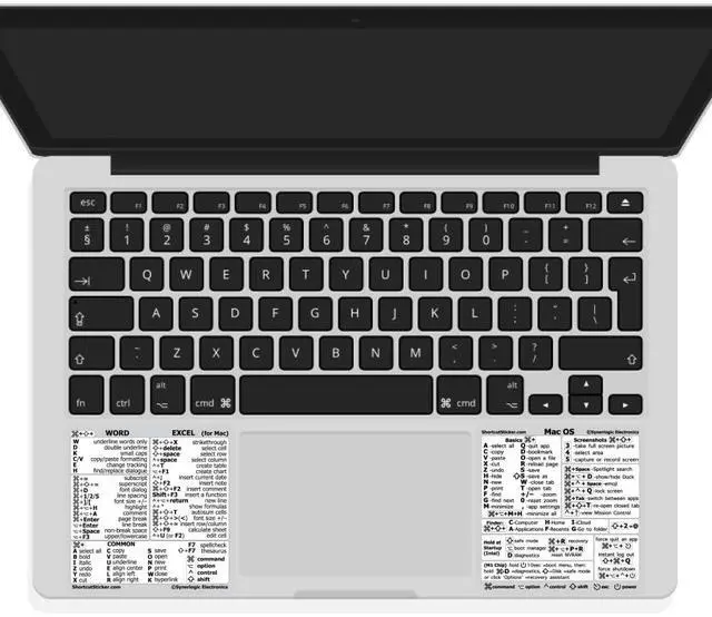 Main image of (100 Sets) Mac OS + Word/Excel (for Mac) Shortcuts, Laminated Vinyl Stickers - for MacBook Air/Pro/iMac/Mini (White/100)