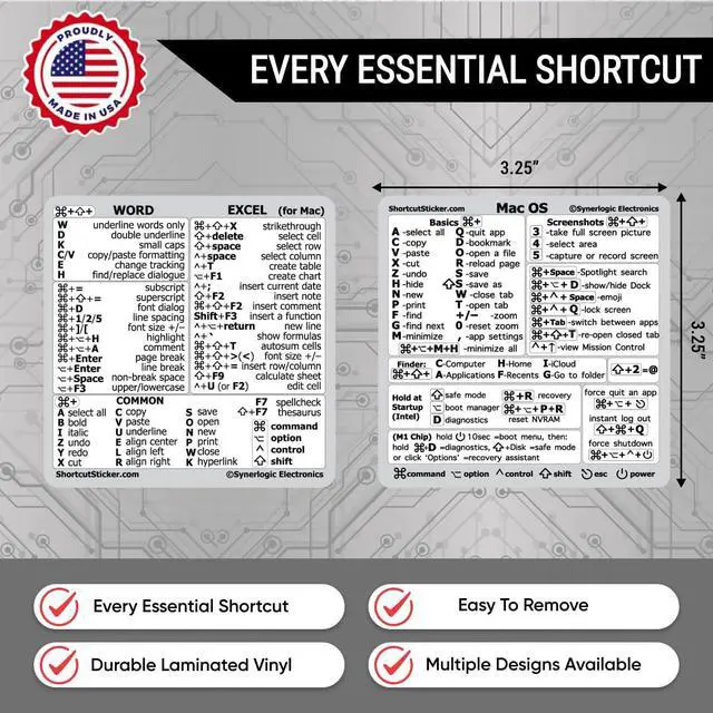 Alt view image 2 of 4 - (100 Sets) Mac OS + Word/Excel (for Mac) Shortcuts, Laminated Vinyl Stickers - for MacBook Air/Pro/iMac/Mini (White/100)