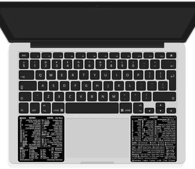 Main image of (100 Sets) Mac OS + Word/Excel (for Mac) Shortcuts, Laminated Vinyl Stickers - for MacBook Air/Pro/iMac/Mini (Black/100)