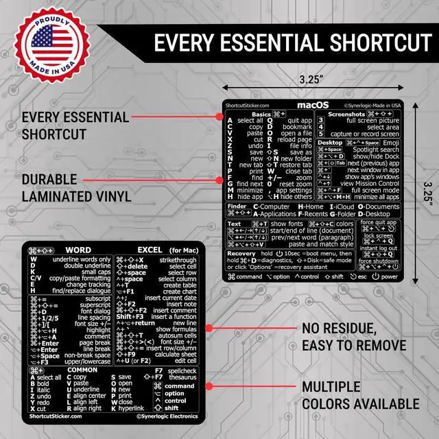 Alt view image 2 of 4 - (100 Sets) Mac OS + Word/Excel (for Mac) Shortcuts, Laminated Vinyl Stickers - for MacBook Air/Pro/iMac/Mini (Black/100)