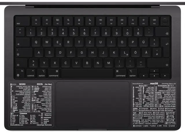 Main image of (100 Sets) Mac OS + Word/Excel (for Mac) Shortcuts, Laminated Vinyl Stickers - for MacBook Air/Pro/iMac/Mini (Clear/White/100)