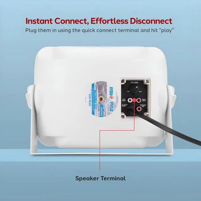 Alt view image 2 of 4 - 600W Outdoor Bluetooth Speaker System | Marine Grade Active and Passive 2-Way Stereo Speakers with Built-In Amplifier | Home, Boat, Patio, Pool and Outdoor Use | RCA Inputs (Pair)