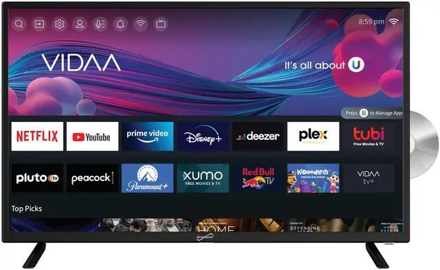 Main image of SC-3226SDVD 32-inch LED Smart HDTV w/DVD Player, ATSC & NTSC System, 3X HDMI, 1080p, WiFi, USB, Multi Language OSD, AC/DC Compatible for Home, Kitchen, or RV Camper, DC Car Cord Included