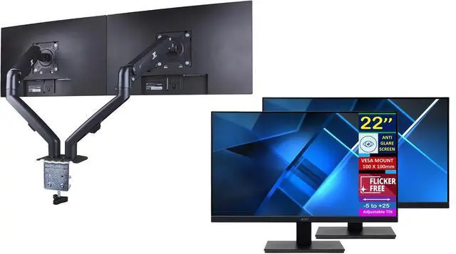 Main image of Vero V227Q H 22" FHD Free Sync Monitor with 4ms Response Time, Flicker Free, Anti Glare, VESA Mount (100mm), HDMI & DKZ Hub, Black (UM.WV7AA.H01) 2 Pack & ErgoFlexy Dual Monitor Mount