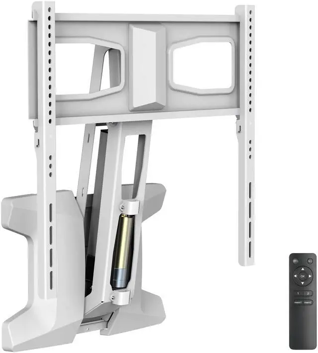 Main image of Motorized Fireplace TV Wall Mount | Remote Control Electric Pull Down Mantel Mounting Bracket, Up to 77 Lbs Weight Capacity, Height Adjustable, Swivel, VESA 600x400 Compatible, White