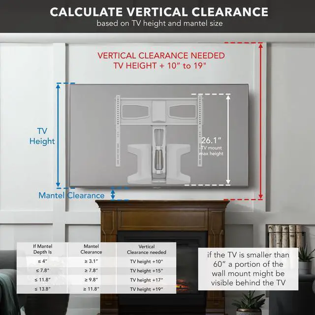 Alt view image 4 of 4 - Motorized Fireplace TV Wall Mount | Remote Control Electric Pull Down Mantel Mounting Bracket, Up to 77 Lbs Weight Capacity, Height Adjustable, Swivel, VESA 600x400 Compatible, White