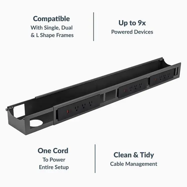Alt view image 2 of 3 - 9 Plugs Power Rail Thermal Overload Protection Desk Power Strip with USB Ports, Mountable Under Desk Cable Organizer Matte Black