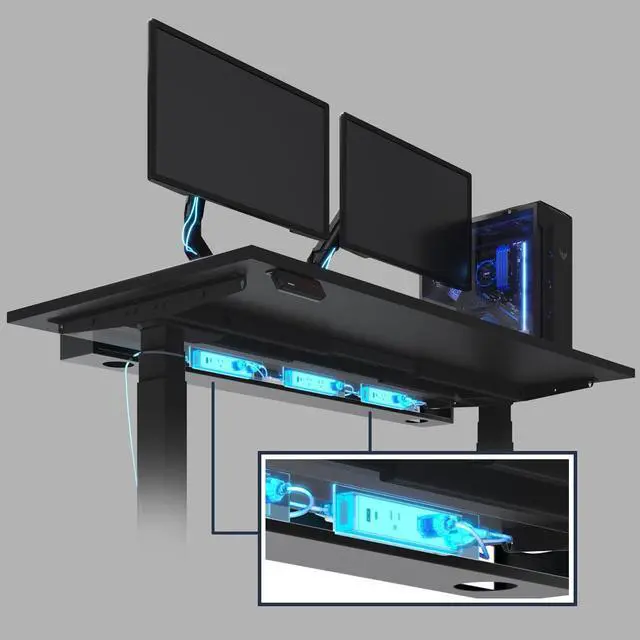 Alt view image 3 of 3 - 9 Plugs Power Rail Thermal Overload Protection Desk Power Strip with USB Ports, Mountable Under Desk Cable Organizer Matte Black