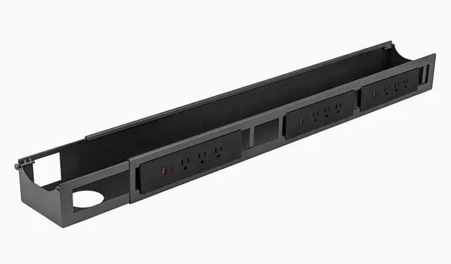 Main image of 9 Plugs Power Rail Thermal Overload Protection Desk Power Strip with USB Ports, Mountable Under Desk Cable Organizer Space Gray