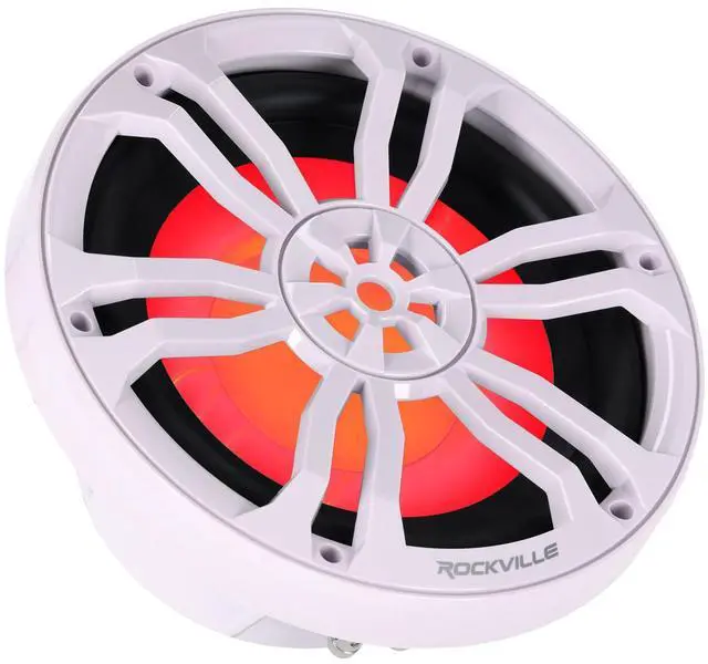 Alt view image 2 of 4 - RM-PREMIUM104 White Marine Boat 10" Subwoofer 1200W Dual 4 Ohm, Free Air Design, RGB LED Lighting, Polycarbonate Cone, for Marine Audio Enthusiasts