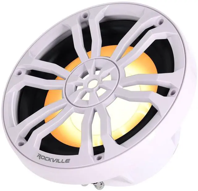 Alt view image 4 of 4 - RM-PREMIUM104 White Marine Boat 10" Subwoofer 1200W Dual 4 Ohm, Free Air Design, RGB LED Lighting, Polycarbonate Cone, for Marine Audio Enthusiasts