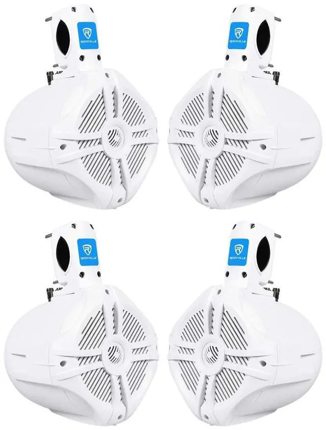 Main image of RWB65W 6.5-in White 2-Way 1000-Watt Marine Wakeboard Tower Speakers, Water and UV Resistant, Swivel Mounting Brackets, for Boats and Outdoor Use, 4-Piece