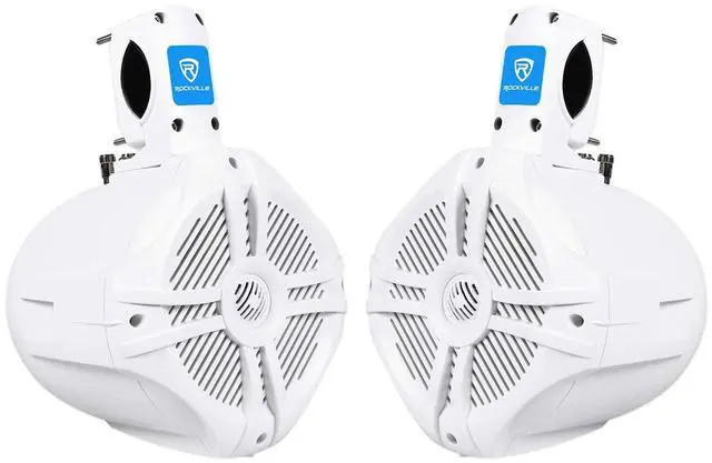 Alt view image 2 of 4 - RWB65W 6.5-in White 2-Way 1000-Watt Marine Wakeboard Tower Speakers, Water and UV Resistant, Swivel Mounting Brackets, for Boats and Outdoor Use, 4-Piece