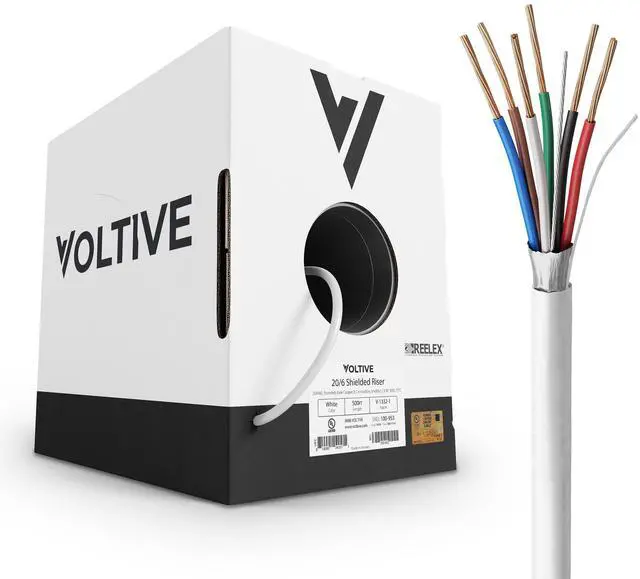 Main image of 20/6 Shielded Low Voltage Wire, Riser CL3R, White, 500ft - 20AWG, 6 Conductors, Overall Shield, Stranded Bare Copper, UL Listed - V-1332-1