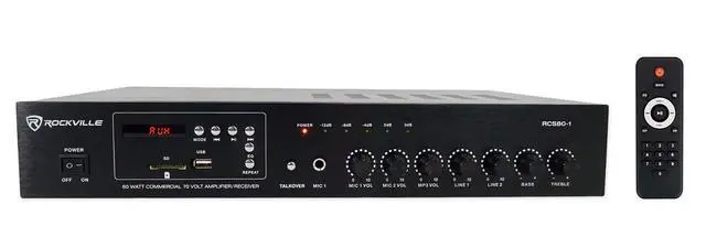 Alt view image 2 of 4 - RCS80-1 Bundle: 60-Watt 70V Bluetooth Commercial Amplifier with USB/SD/FM/Mic Inputs, (8) CCL5T White 5-in 70V Ceiling Speakers for Restaurants, Cafés & Offices, 9-Items