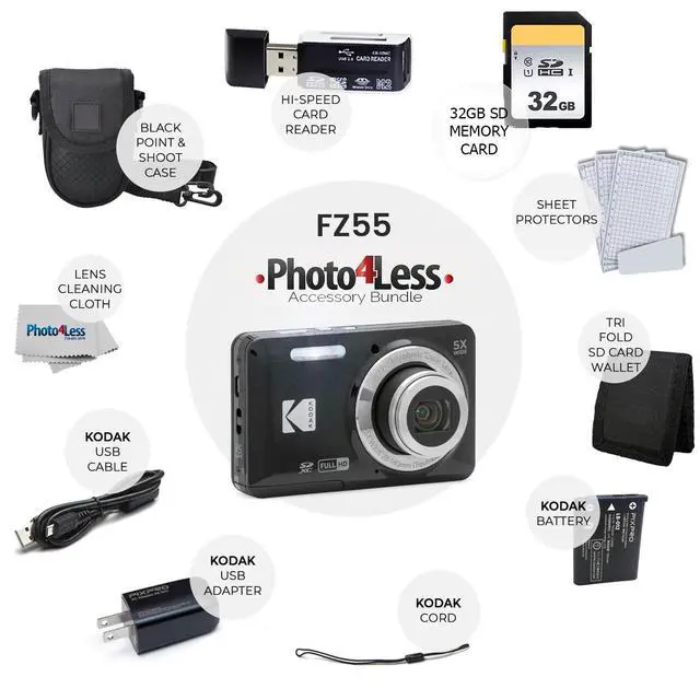 Alt view image 2 of 4 - Kodak PIXPRO FZ55 Digital Camera (Black) + Black Point & Shoot Camera Case + 64GB SD Memory Card + Tri-fold Memory Card Wallet + Hi-Speed SD USB Card Reader + More!
