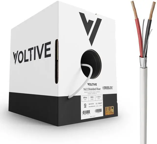 Main image of 16/2 Shielded Low Voltage Wire, Riser CL3R, White, 500ft - 16AWG, 2 Conductors, Overall Shield, Stranded Bare Copper, UL Listed - V-1261-1