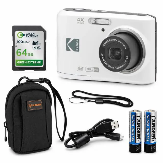 Main image of PIXPRO FZ45-BK 16MP Digital Camera 4X Optical Zoom 27mm Wide Angle 1080P Full HD Video 2.7" LCD Vlogging Camera, Bundle with Camera Case and 32GB SD Card (White)