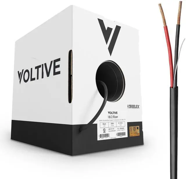 Main image of 18/2 Low Voltage Wire, Riser CL3R, Black, 500ft - 18AWG, 2 Conductors, Stranded Bare Copper, UL Listed - V-1274-1