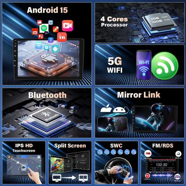 Alt view image 3 of 4 - Car Stereo Radio for Ford F250 F350 F450 Super Duty 2008-2016, 9.7" Touchscreen Android 15 Car Radio Stereo Head Unit with Wireless CarPlay Android Auto GPS Navi SWC FM DSP WiFi Bluetooth Camera Mic