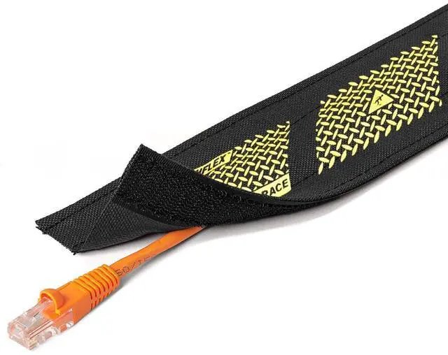 Main image of 5" Wide Dura Race Carpet Cord Cover Cable Protector Hook and Loop Wire Concealer - 25 Feet - Black with Yellow Safety Stripe