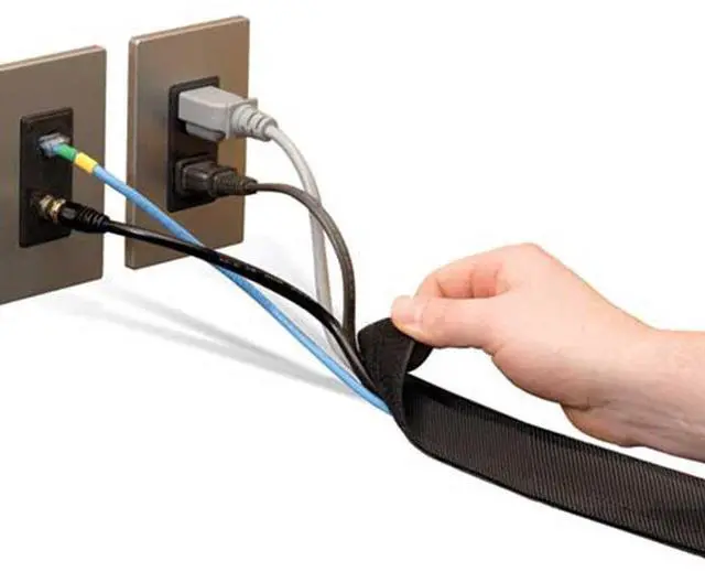 Alt view image 2 of 4 - 5" Wide Dura Race Carpet Cord Cover Cable Protector Hook and Loop Wire Concealer - 25 Feet - Black with Yellow Safety Stripe