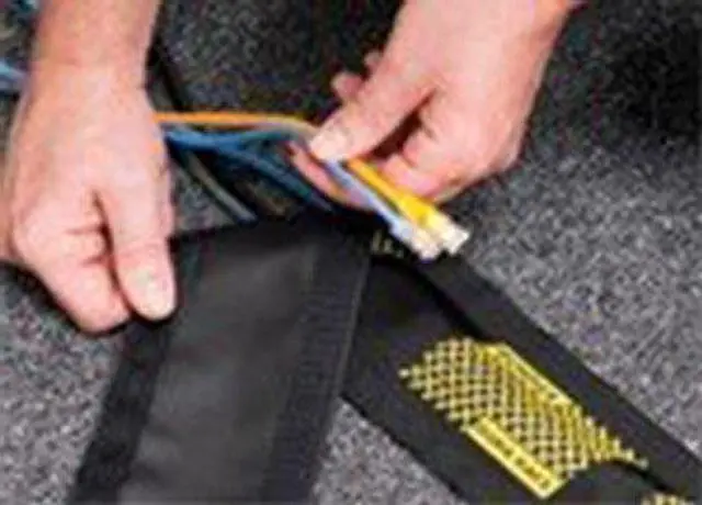 Alt view image 4 of 4 - 5" Wide Dura Race Carpet Cord Cover Cable Protector Hook and Loop Wire Concealer - 25 Feet - Black with Yellow Safety Stripe