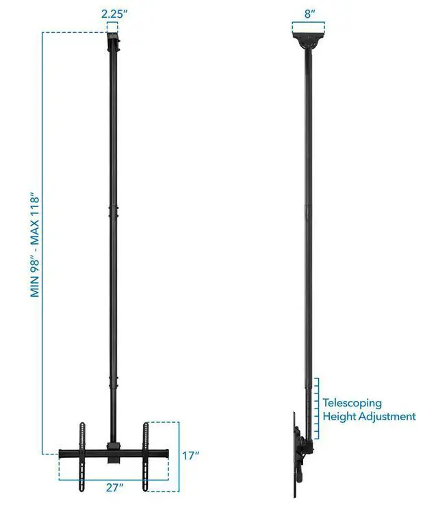 Alt view image 4 of 4 - Extra Long TV Ceiling Mount, 10-Foot Pole, Full Motion 360°, Fits 3275 Inch up to 110 lbs, VESA 200x200 to 600x400, Height Adjustable 98118 Inches, Flat or Vaulted Ceilings (MI-509XL)