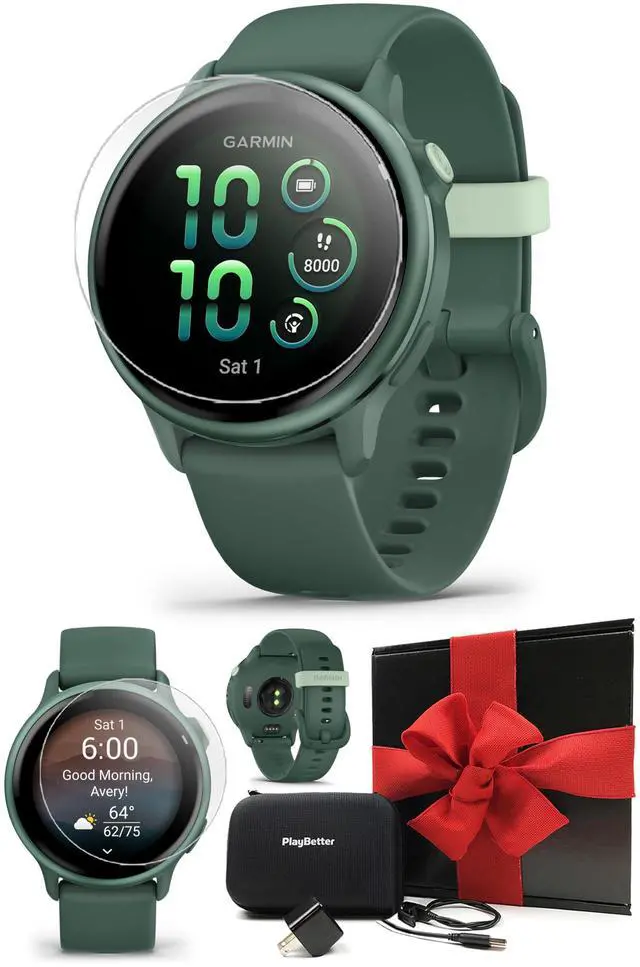 Main image of Garmin vivoactive 6 (Metallic Jasper Green) Gift Box Bundle - AMOLED Health Watch, 11-Day Battery, Body Battery & Music Screen Protectors, Wall Adapter & Hard Case
