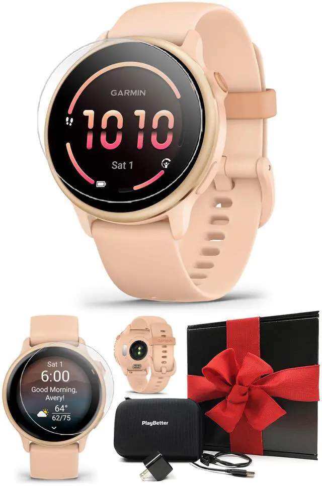 Main image of Garmin vivoactive 6 (Metallic Pink Dawn) Gift Box Bundle - AMOLED Health Watch, 11-Day Battery, Body Battery & Music Screen Protectors, Wall Adapter & Hard Case