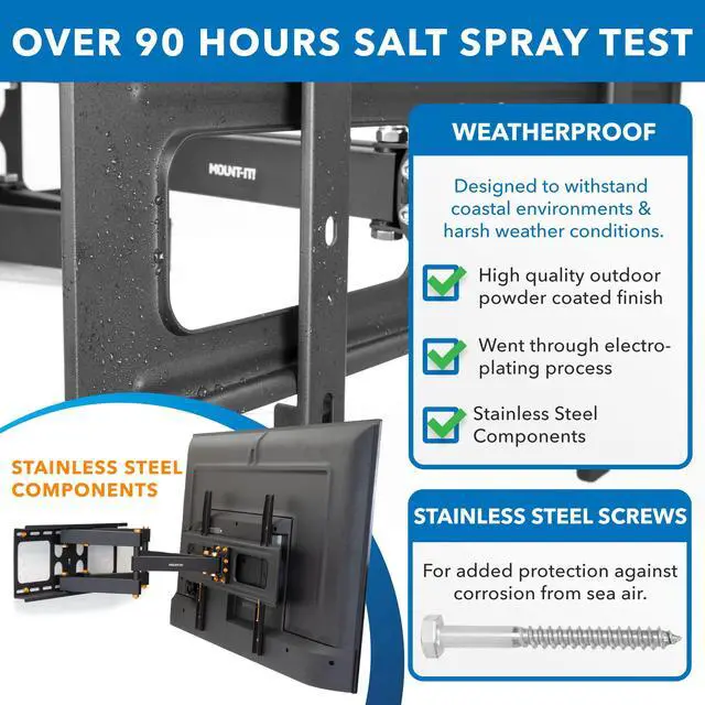 Alt view image 3 of 4 - Outdoor TV Mount Weatherproof, Anti-Rust Anti-Corrosion Outside TV Bracket for Patio, Gazebo and Exterior, Fits 37-80", Heavy Duty Dual Full Motion Arms, VESA Up to 600x400mm, 110 Lbs Limit