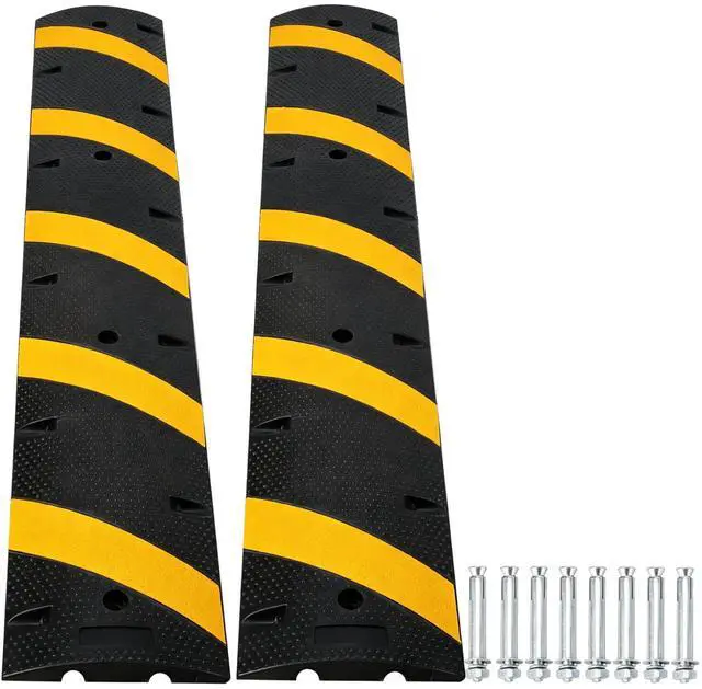 Main image of 6FT Speed Bump 2 Pack, Heavy Duty Rubber Speed Bumps for Road Driveway, 2 Channel Modular Traffic Speed Humps Cable Protector Ramps for Low Cars Asphalt Concrete Gravel, 25,000 lbs Load Capacity