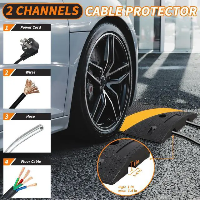 Alt view image 2 of 4 - 6FT Speed Bump 2 Pack, Heavy Duty Rubber Speed Bumps for Road Driveway, 2 Channel Modular Traffic Speed Humps Cable Protector Ramps for Low Cars Asphalt Concrete Gravel, 25,000 lbs Load Capacity