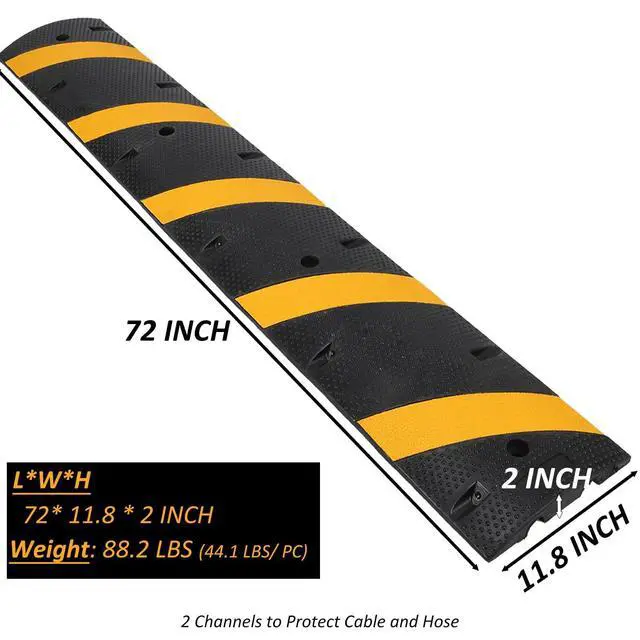 Alt view image 3 of 4 - 6FT Speed Bump 2 Pack, Heavy Duty Rubber Speed Bumps for Road Driveway, 2 Channel Modular Traffic Speed Humps Cable Protector Ramps for Low Cars Asphalt Concrete Gravel, 25,000 lbs Load Capacity