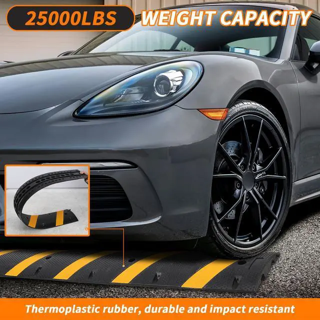 Alt view image 4 of 4 - 6FT Speed Bump 2 Pack, Heavy Duty Rubber Speed Bumps for Road Driveway, 2 Channel Modular Traffic Speed Humps Cable Protector Ramps for Low Cars Asphalt Concrete Gravel, 25,000 lbs Load Capacity