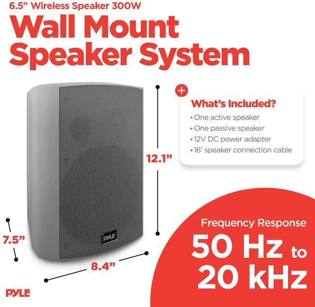 Alt view image 3 of 4 - 6.5 Inch Wall Mount Waterproof Speaker System for Indoor or Outdoor Wireless Bluetooth Surround Sound System, Light Gray (2 Pack)