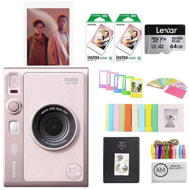Main image of INSTAX MINI EVO Hybrid Instant Camera | Gentle Rose Bundle with Instax Mini Film | 20 Exposures + 64GB Micro SD Card + Mini Album, Borders, Stickers & Clips + Cleaning Cloth (5 Items)
